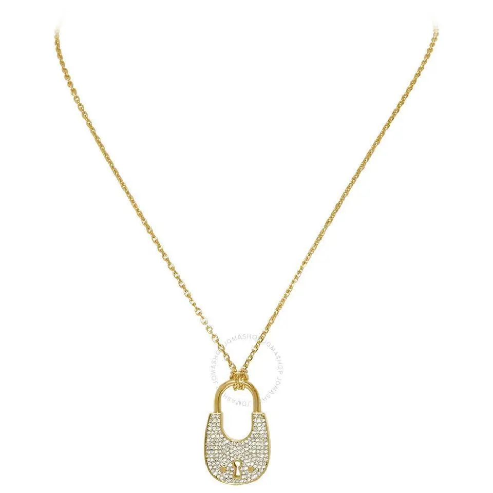 Michael Kors Gold Tone Clear Pave Padlock Charm Chain Necklace MKJ4892