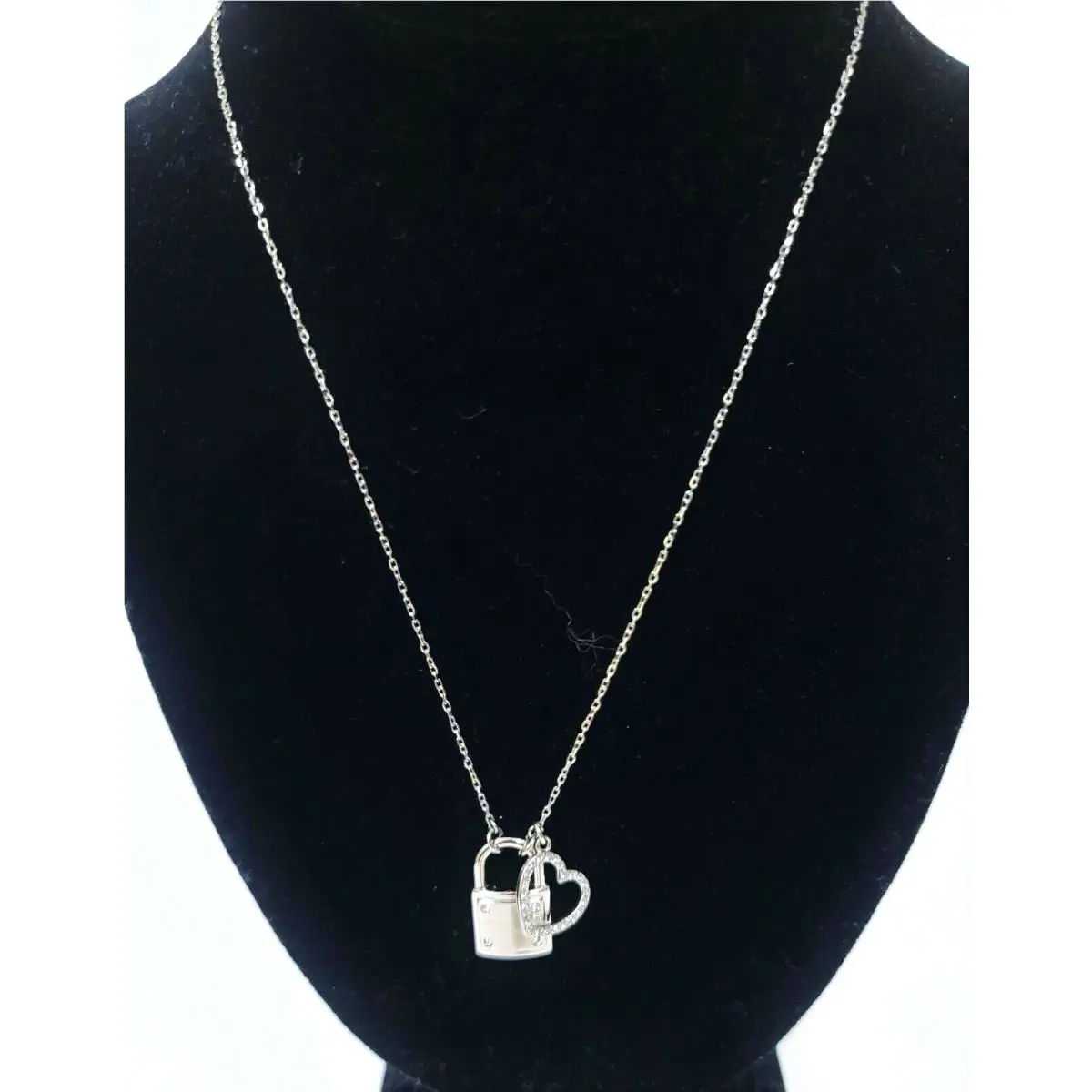 Michael Kors Silver Tone Large Padlock Cutout Heart Charm Chain Necklace