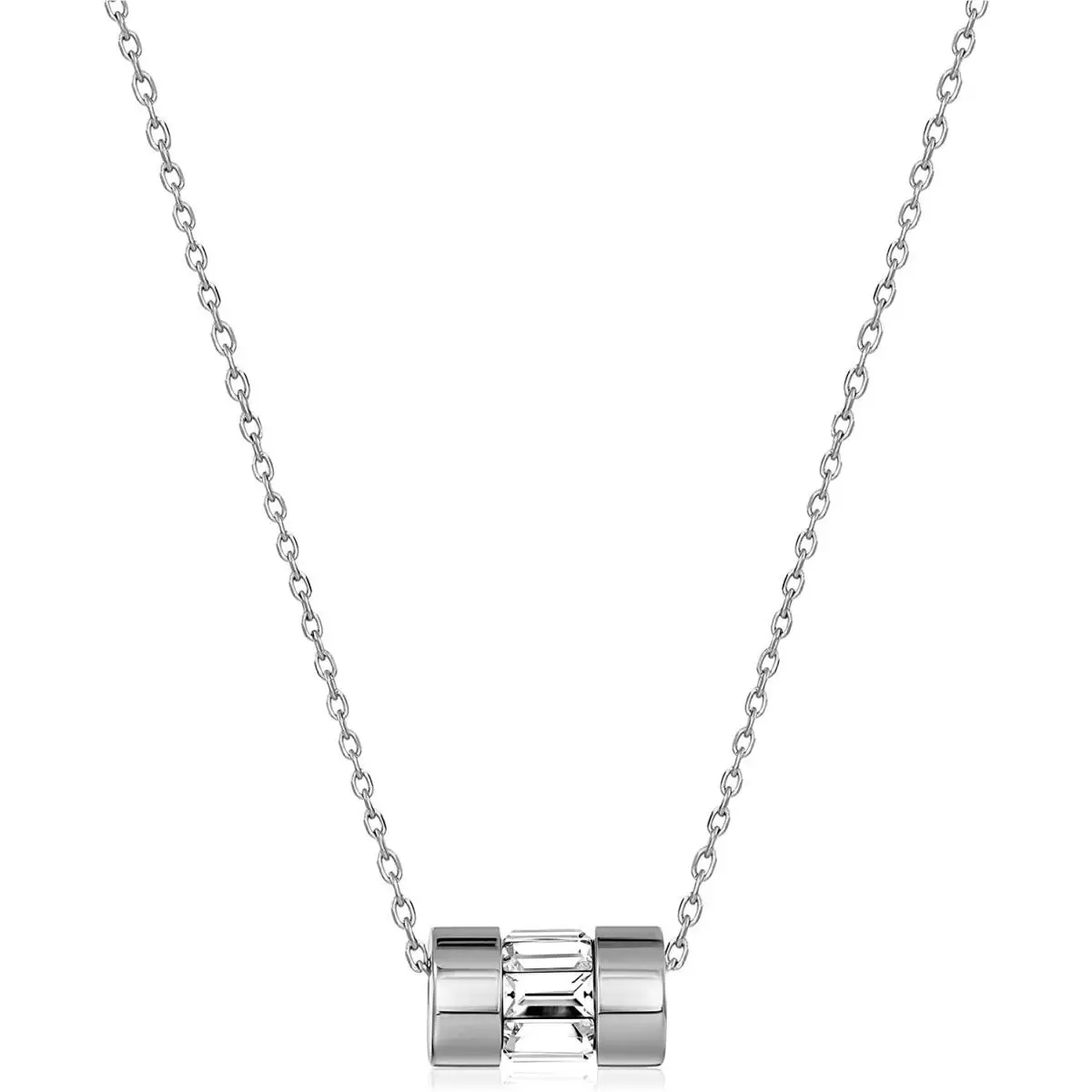 Michael Kors Silver Tone Crystal Baguette Barrel Pendant Necklace MKJ4950