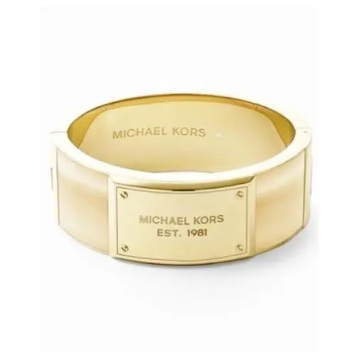 Michael Kors Gold Tone Heritage Logo Plaque Horn Hinge Bangle BRACELET-MKJ3341