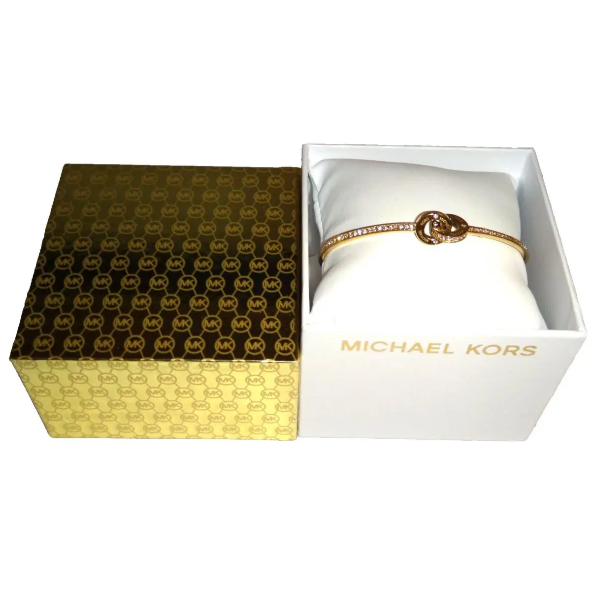 Michael Kors Yellow Gold S/ Steel Bangle Bracelet Crystals Pave MKJ7368710 + Box