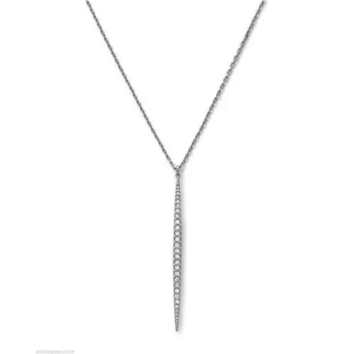 Michael Kors Silver Tone Chain Crystal Matchstick Charm Necklace MKJ3519