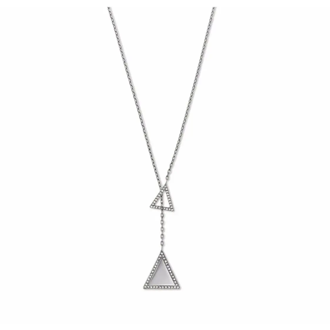 Michael Kors Silver Tone Pave 2 Triangle Pendant Chain Necklace MKJ4417