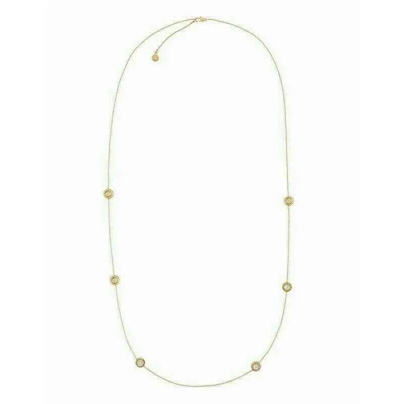 Michael Kors Fulton Gold Tone Logo CZ Crystals Long Chain Necklace MKJ5668