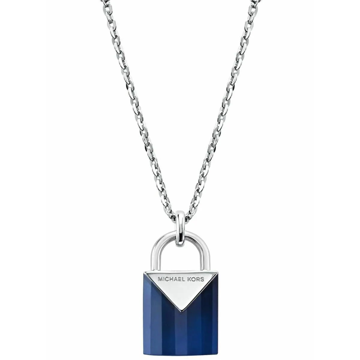 Michael Kors Sterling Silver Chain Semi Precious Blue Padlock Pendant Necklace