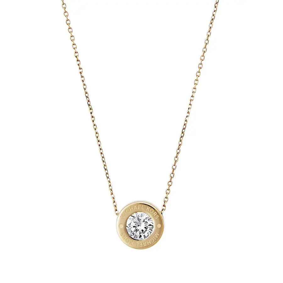 Michael Kors Gold Tone Chain Disc Crystal Pendant Necklace MKJ5340