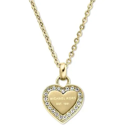 Michael Kors Heritage Gold Tone Heart Shspe Charm Crystals Necklace MKJ3969