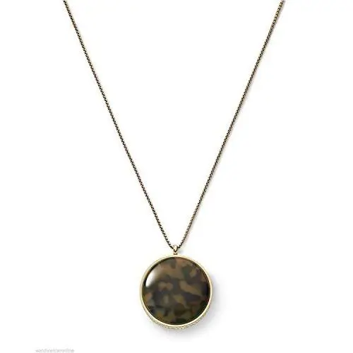 Michael Kors Gold Tone Tortoise Disk Charm Crystals Pave Chain Necklace MKJ3573