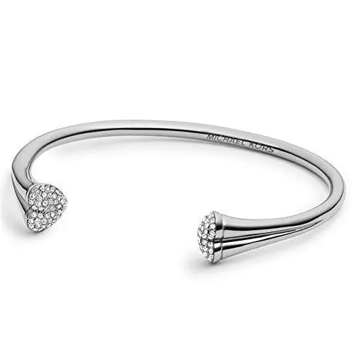 New-michael Kors Silver Tone Heart Pave Crystal Cuff Bracelet MKJ3497