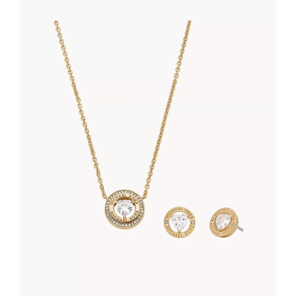 Michael Kors Set OF Gold Tone Heart Shape Crystal Necklace Earrings MKJ8264SET