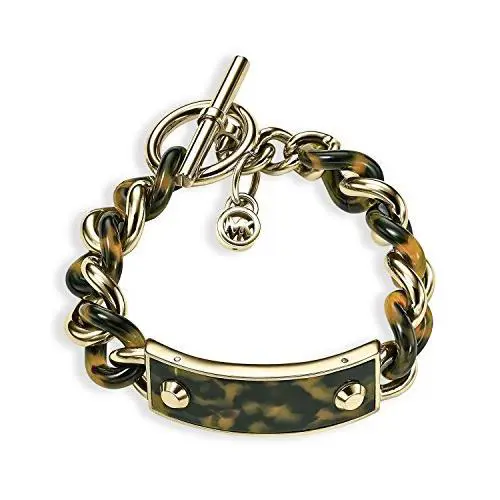 Michael Kors Gold Tone+acrylic Tortoise Link Chain Plaque Charm Bracelet MKJ3732