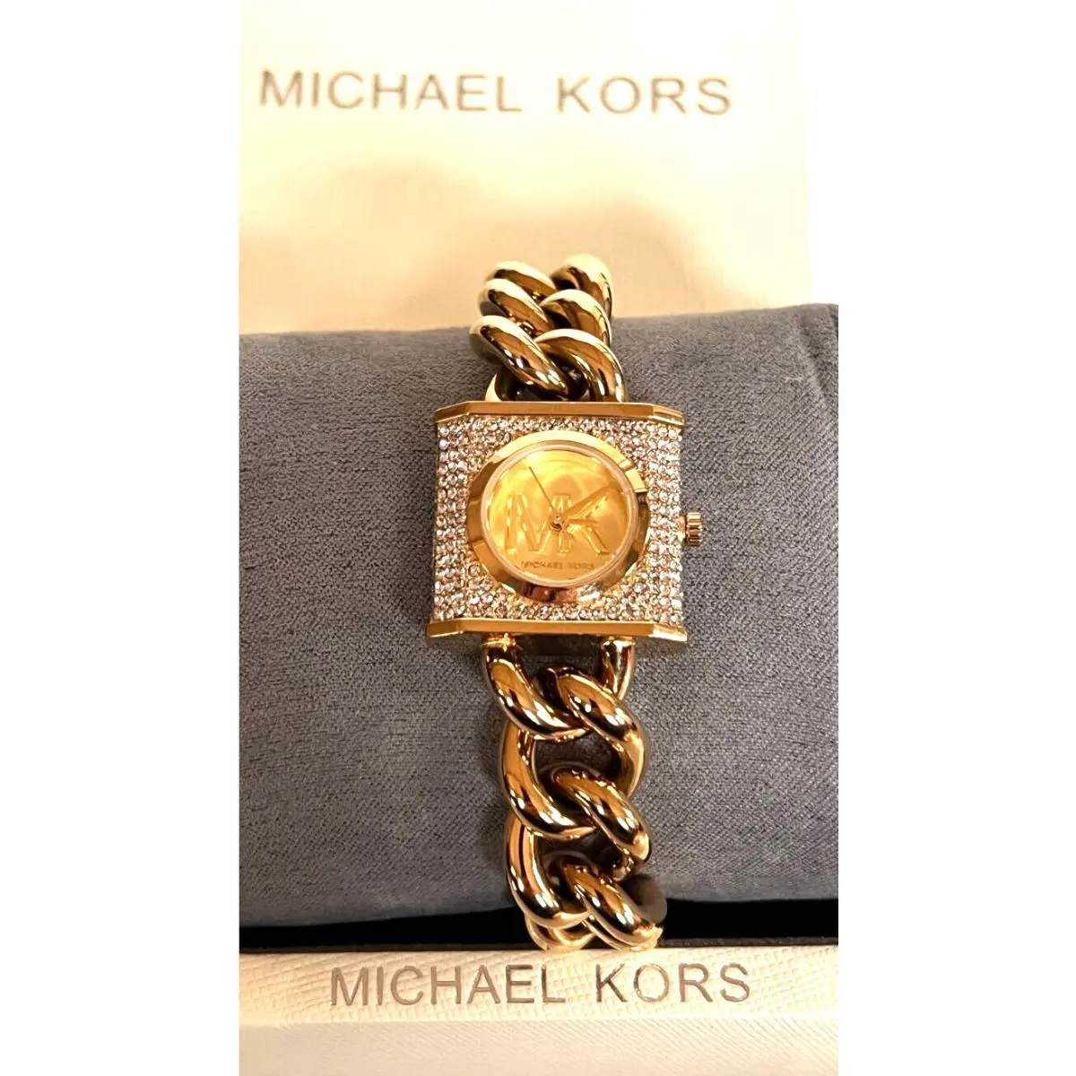 MK4711 Pave Crystal Lock Curb Chain Band Ladies Watch G/box by Michael Kors