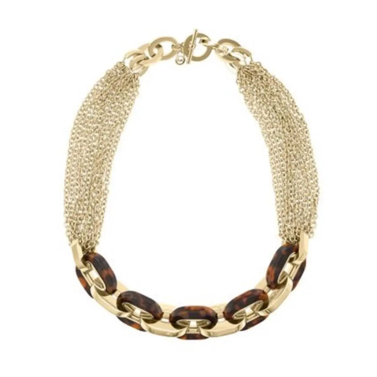 Michael Kors Gold Tone Multi Chain+large Tortoise Link Necklace Choker MKJ3086