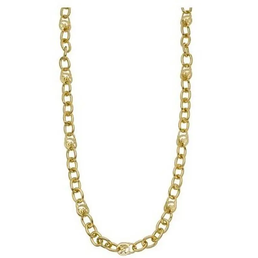 Michael Kors Jet Set Gold Tone Long Chain Necklace+mk Lock Logo MKJ1053