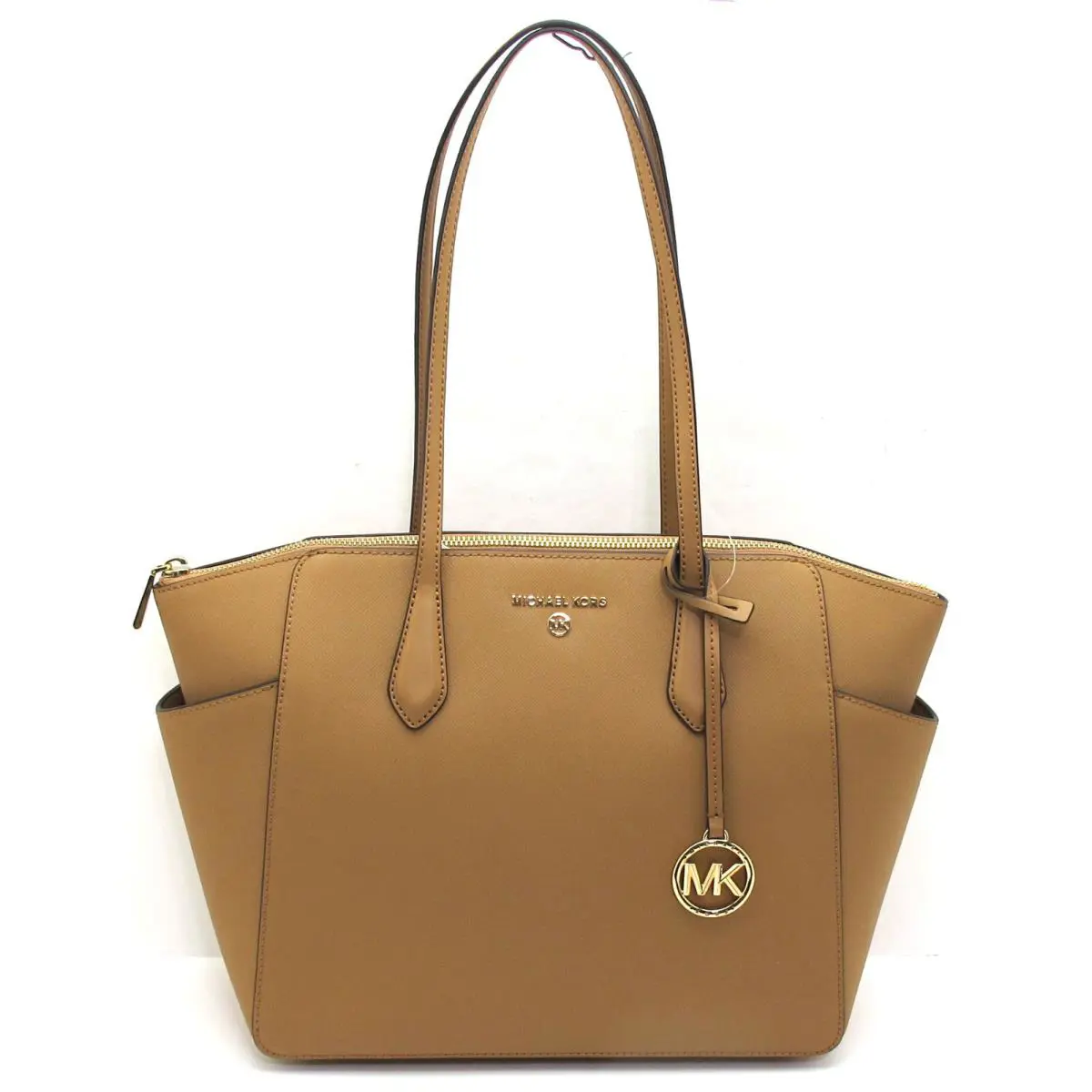 Michael Kors Marilyn Saffiano Leather Med Top Zip Shoulder Tote Pale Peanut