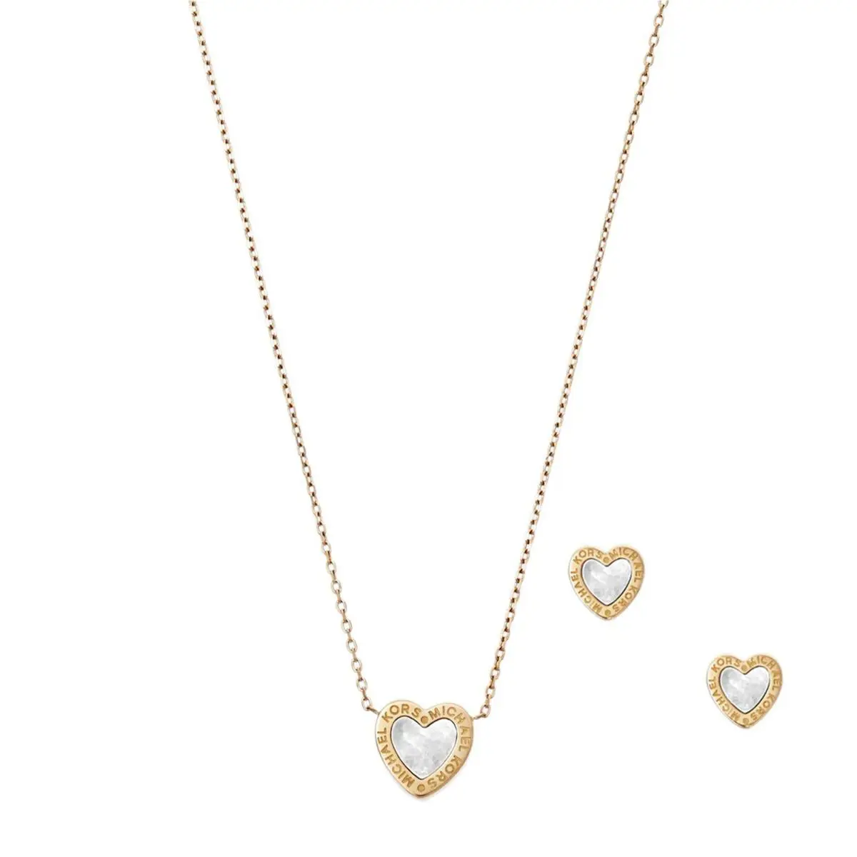 Michael Kors Gold Tone Chain Mop Heart 2 PC Set Necklace+earrings MKJ5426