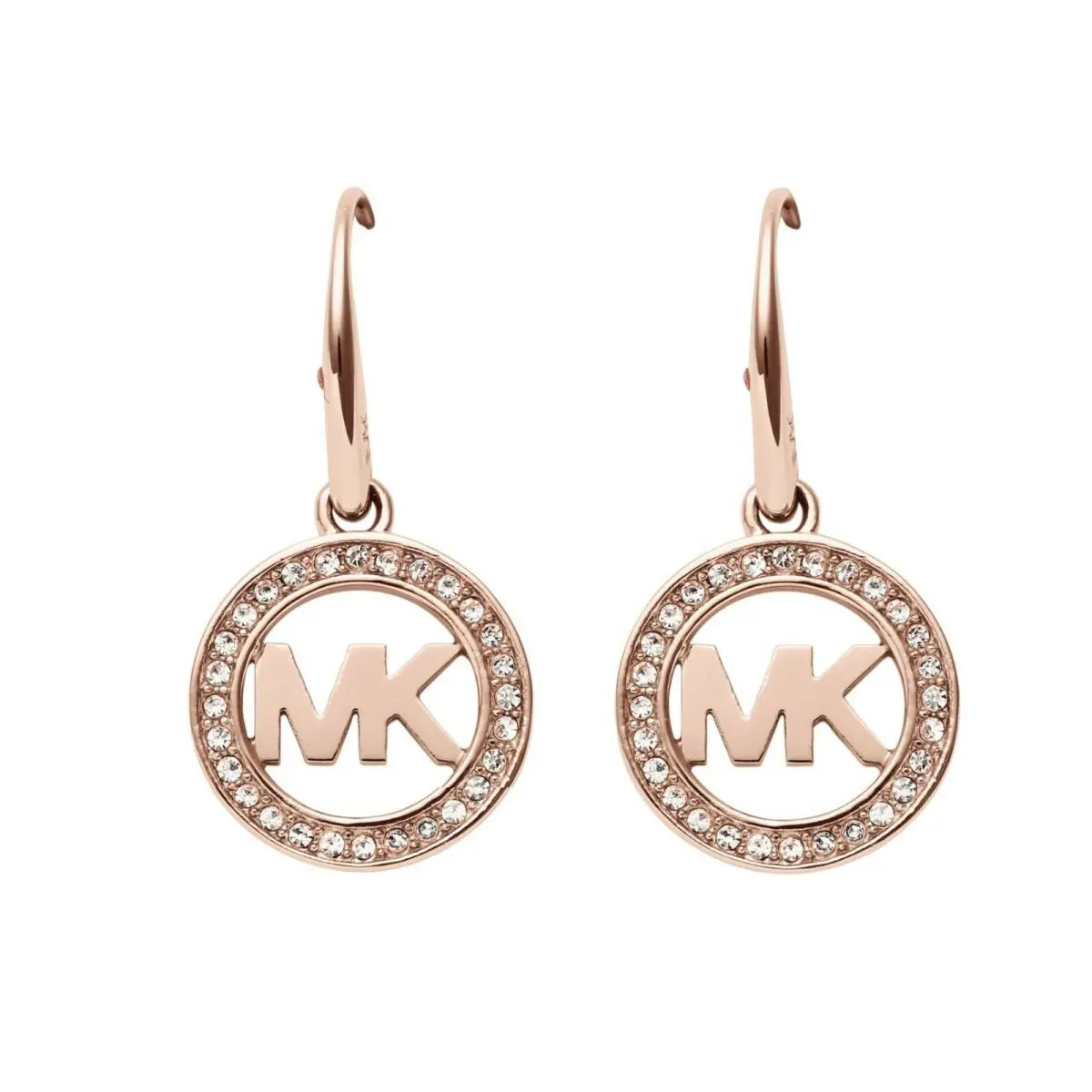 Michael Kors Rose Gold Tone Pave Crystal MK Logo Disc Hook Earrings MKJ4796