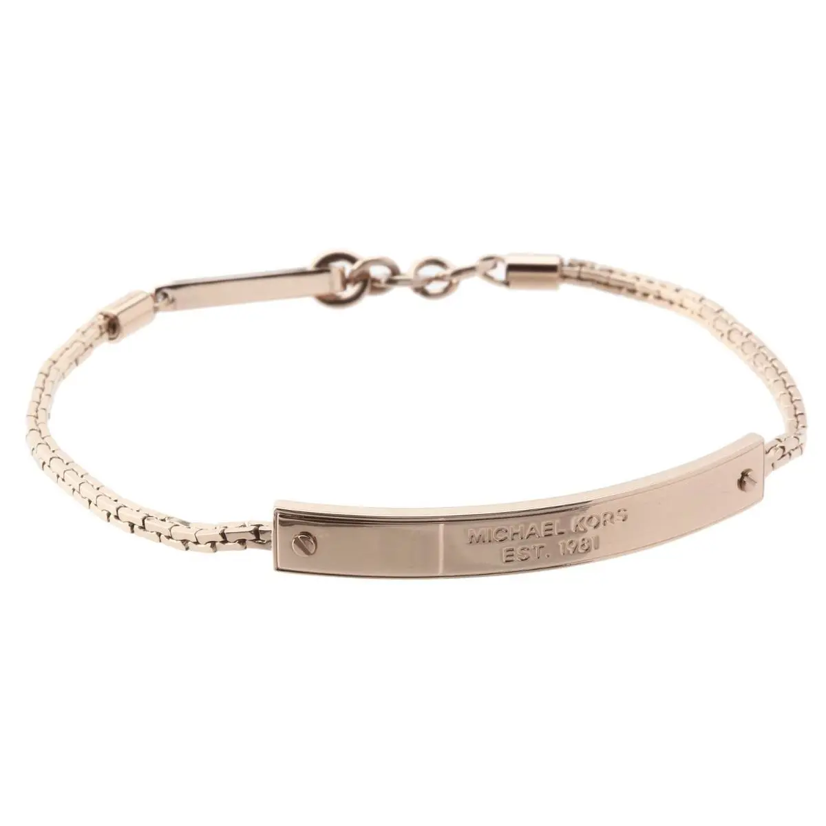 New-michael Kors Rose Gold Tone S/steel Logo Engraved Plate Bracelet MKJ2744