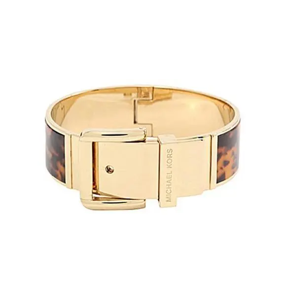 Michael Kors Gold Tone Wide Tortois Hinge Belt Buckle Bangle BRACELET-MKJ2874