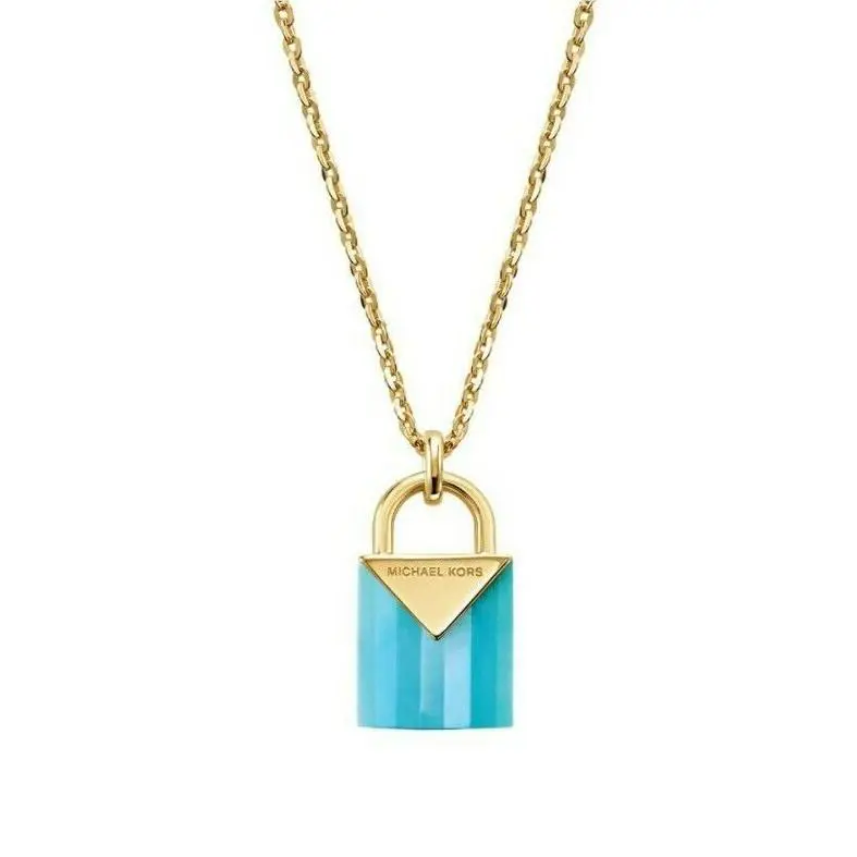 Michael Kors Gold Plated Sterling Silver Blue Turquoise Padlock Pendant Necklace
