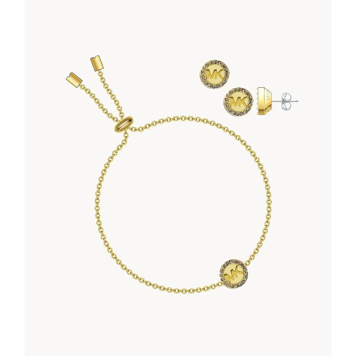 Michael Kors MK Logo Box Set Gold Slider Bracelet Earrings Crystals MKJ7807710