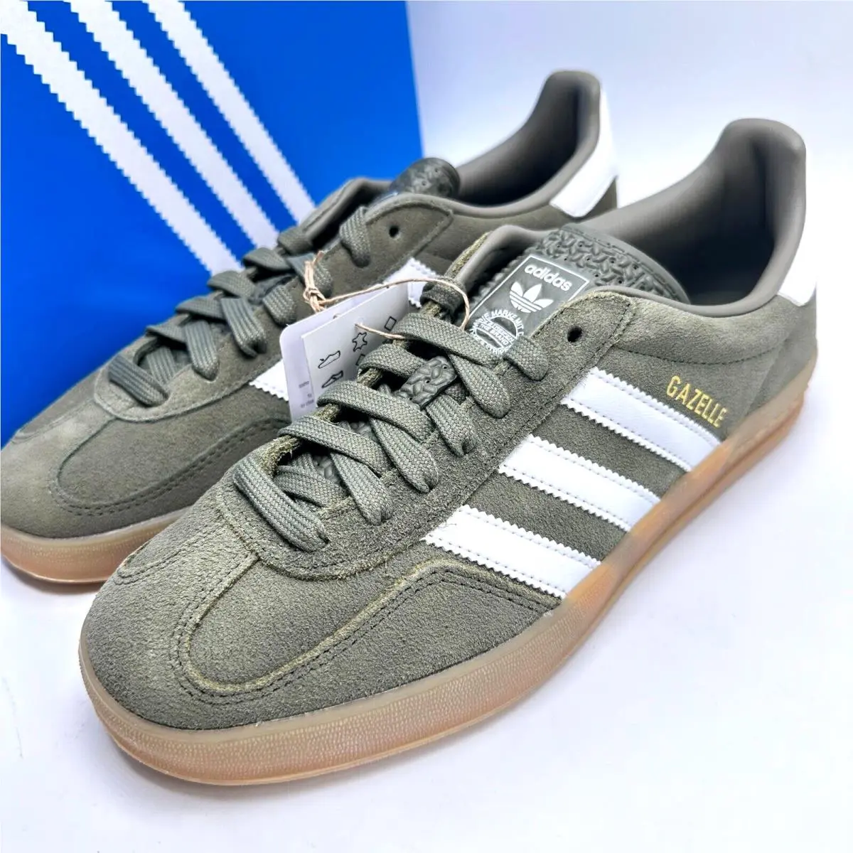 Adidas Gazelle Indoor Olive Strata Cloud White Gum JQ0174 Men`s sz 8-11