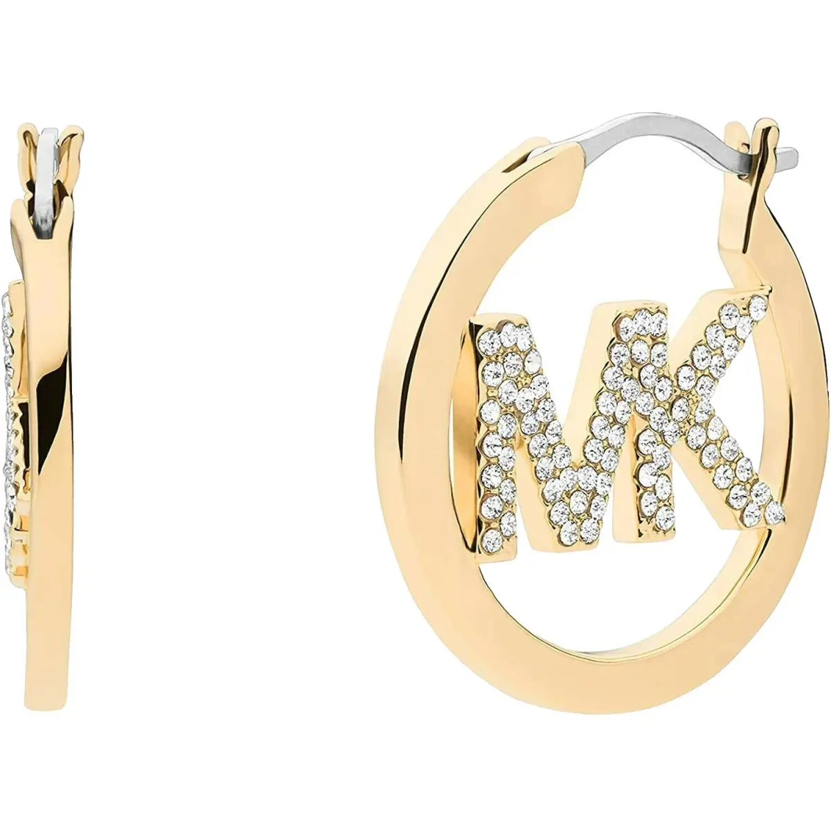 Michael Kors Gold Tone MK Crystals Logo Open Hoops Earrings MKJ7635