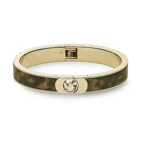 Michael Kors Fulton Gold Tone Tortoise Hinge Logo Bangle Bracelet MKJ3526