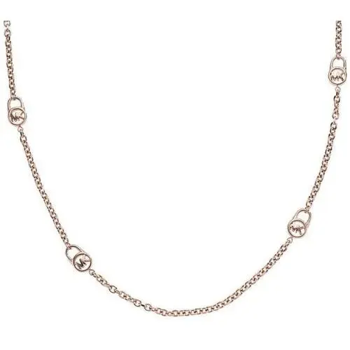 New-michael Kors Polished Rose Gold Long Chain Logo Padlock Necklace MKJ2460
