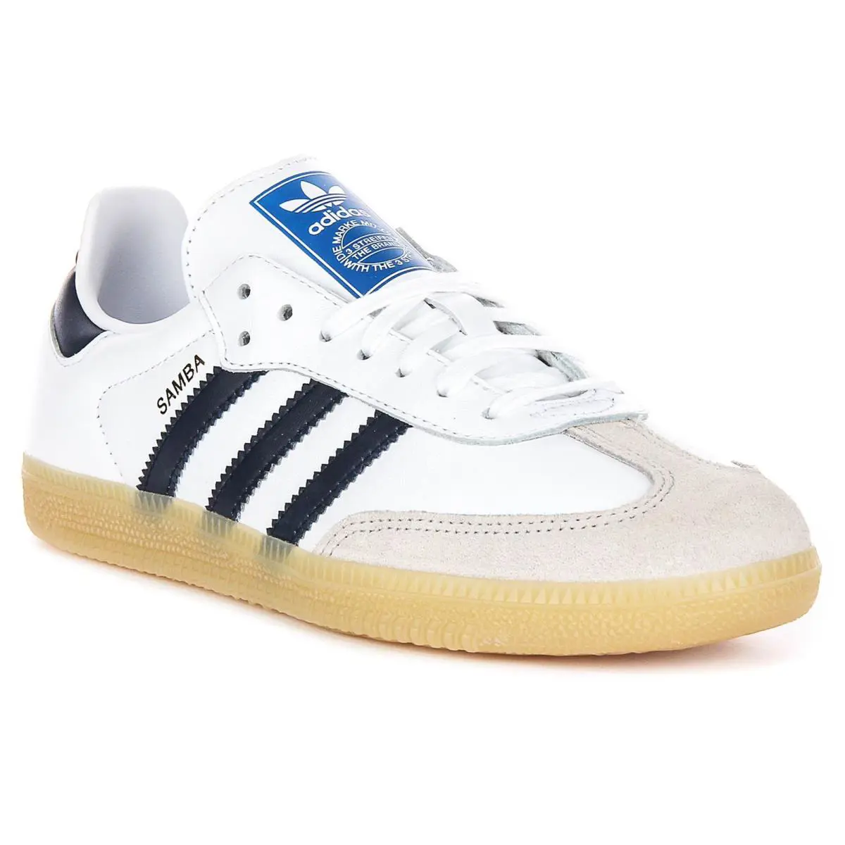 Adidas Samba Og 3 Stripes Lace Up Junior Girls Sneakers In White Navy US 3 - 7 - WHITE NAVY