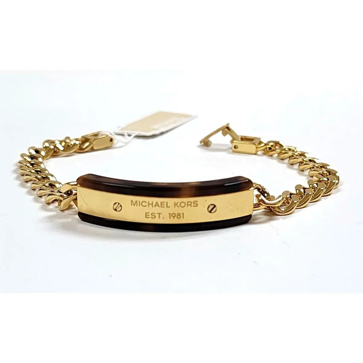 Michael Kors Gold Tone Tortoise Link Chain Plaque Bracelet MKJ5886