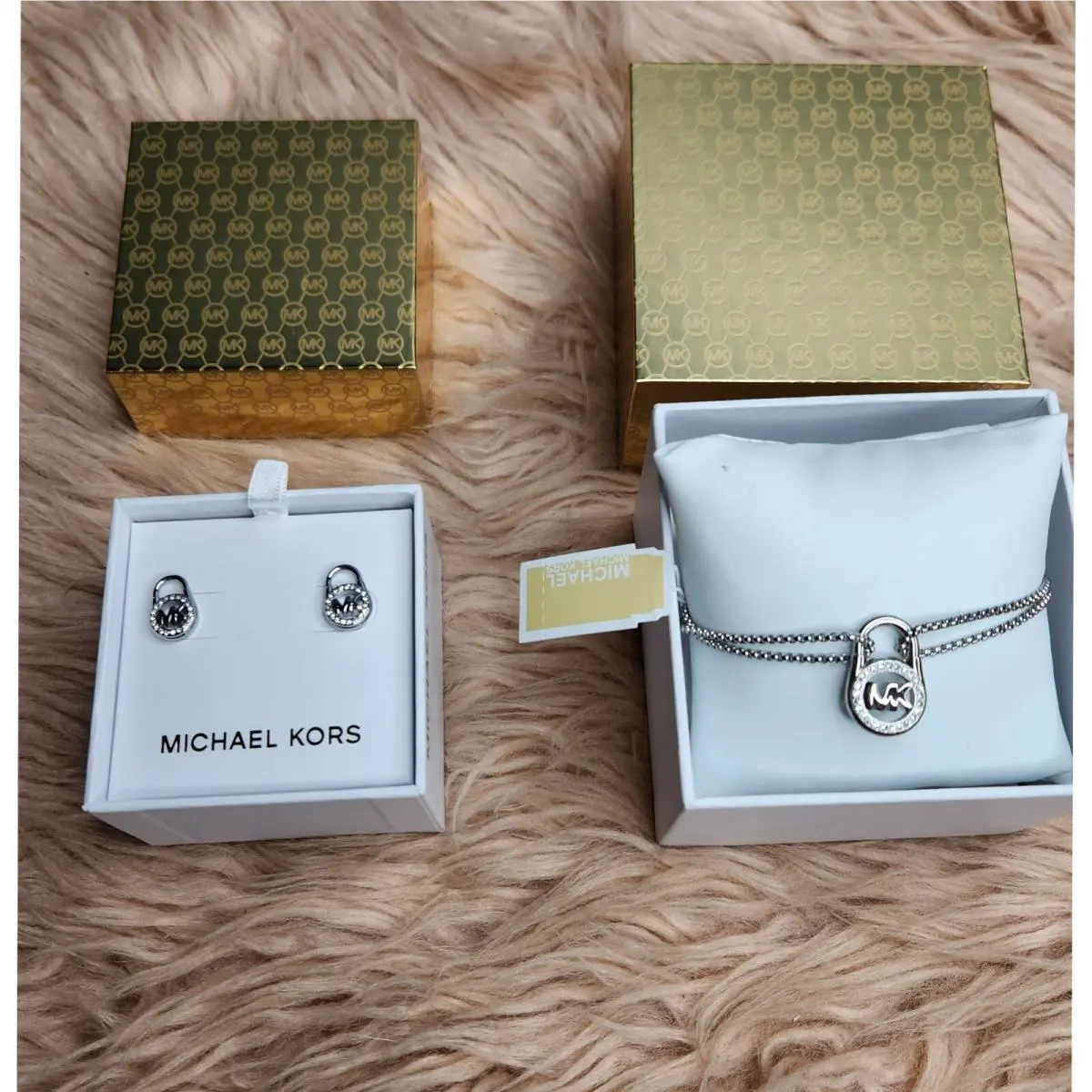 Michael Kors Padlock Earrings Slider Bracelet Set /