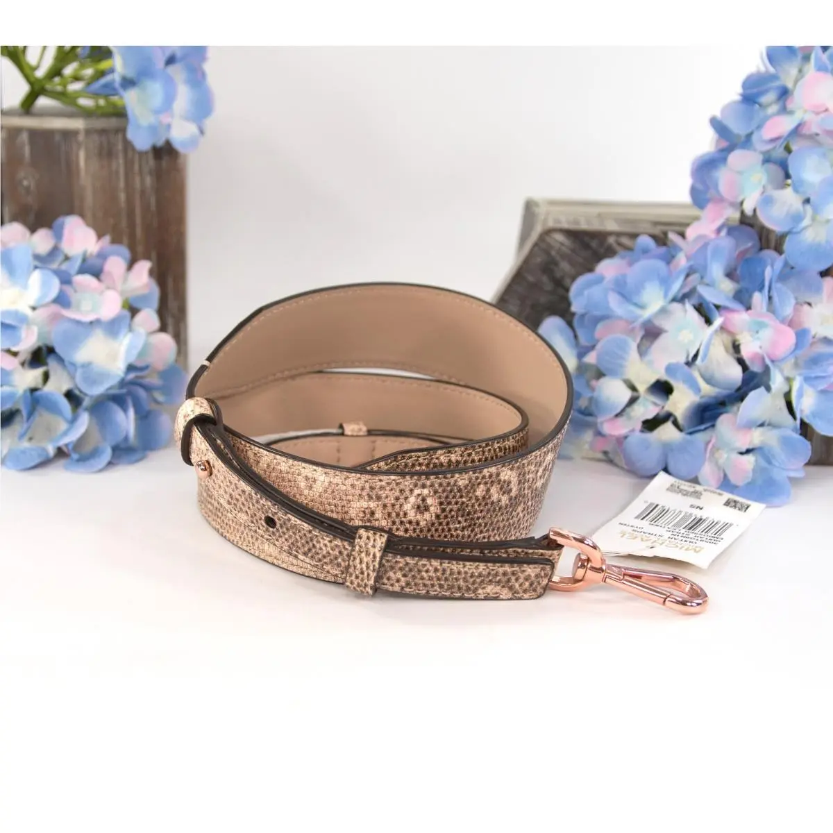 Michael Kors Oyster Lizard Embossed Leather Rose Gold Handbag Guitar Strap