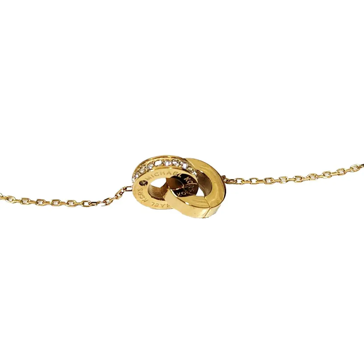 Michael Kors Gold Tone Chain Interlocking Crystal Pendant Necklace MKJ7359