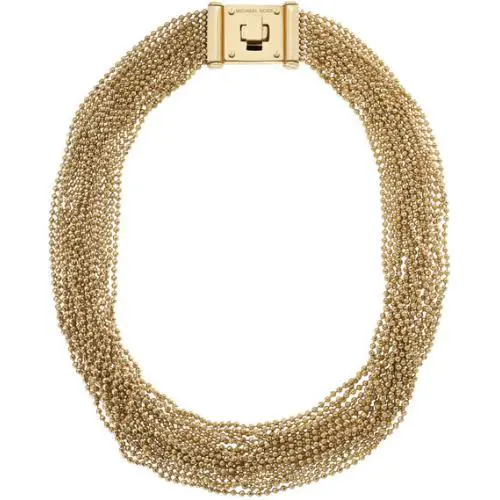 New-michael Kors Gold Brilliance Multi-strand Bead Necklace+turn Lock MKJ2204