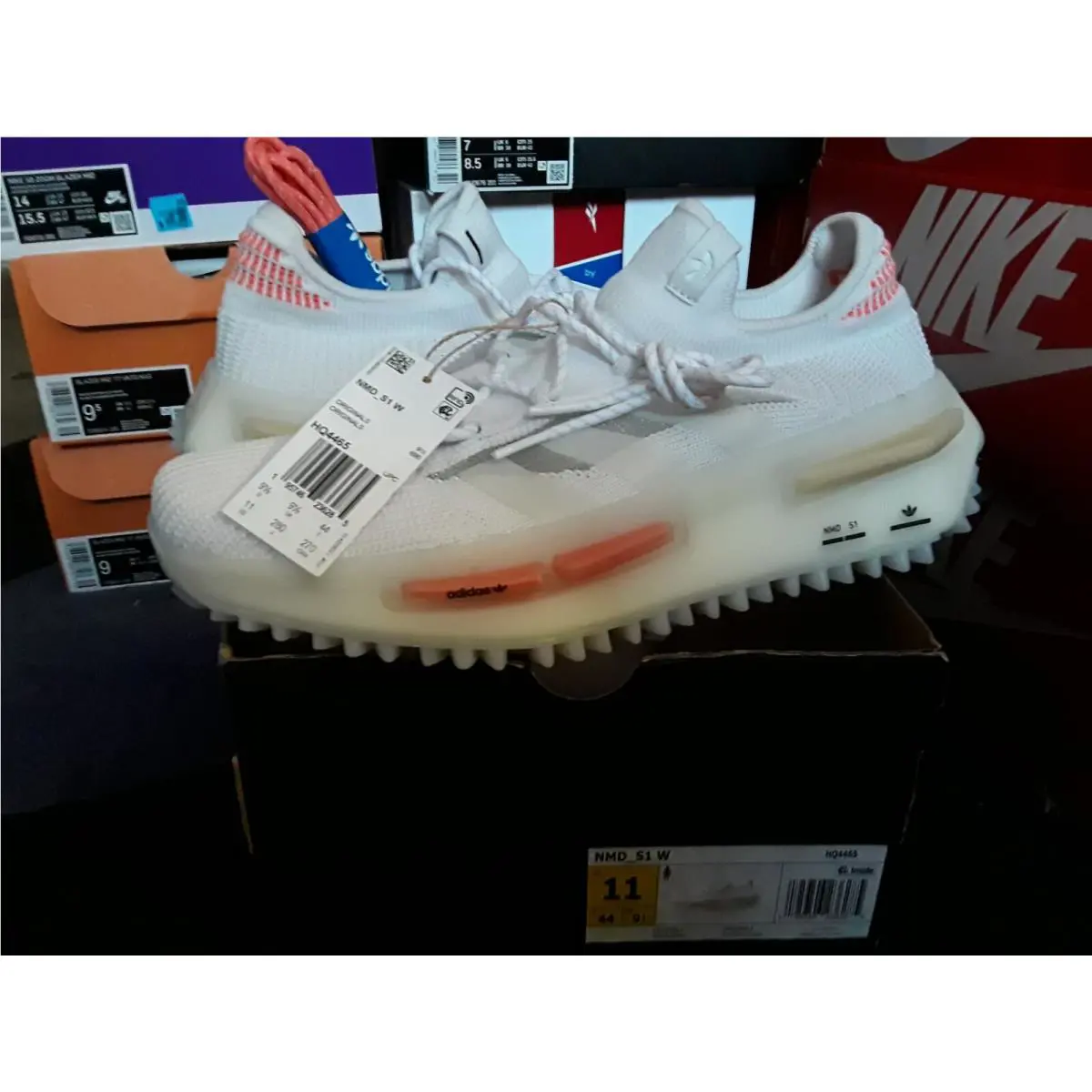 Women Adidas Originals Nmd S1 Knit Cloud Off White Coral Fusion Pink Wmns HQ4465