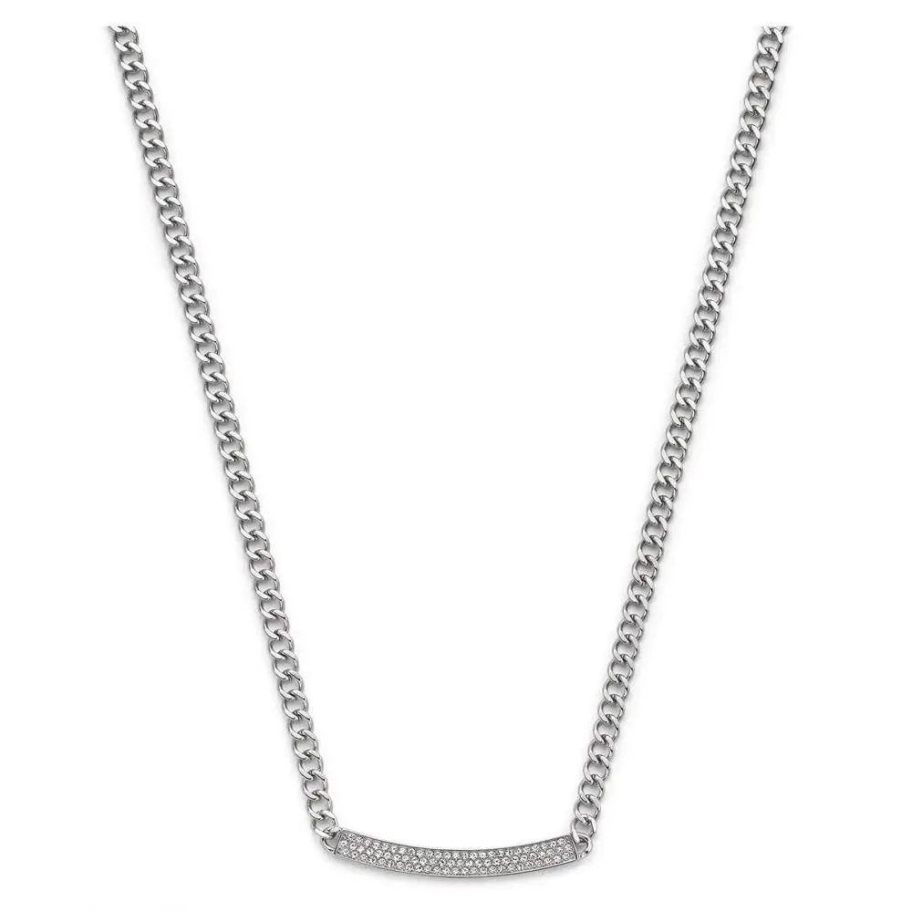 Michael Kors Silver Reversible Crystal Pave MK Plaque Toggle Necklace MKJ3355
