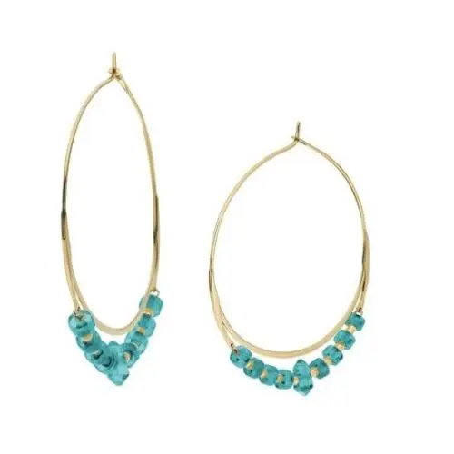 Michael Kors Brilliance Polished Gold+turquoise Whisper Hoop EARRINGS-MKJ2725