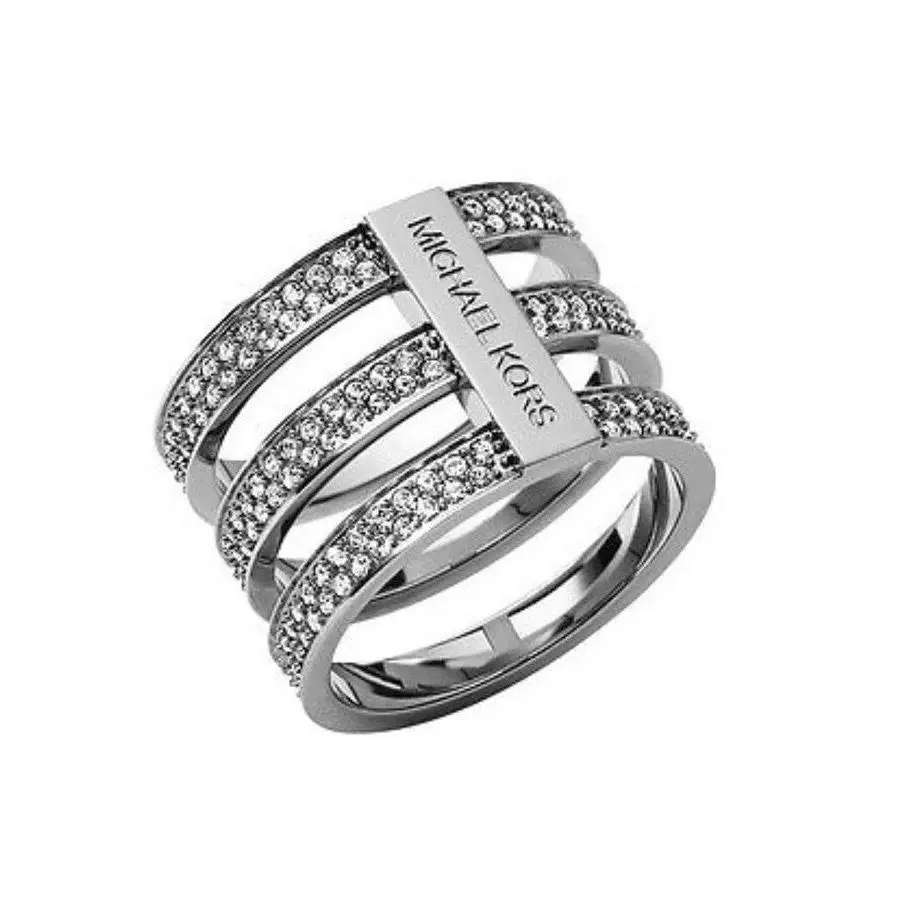 Michael Kors MKJ3782040 Motifs Bar Silver Tone Crystals Pave Ring MKJ3782 Size 6