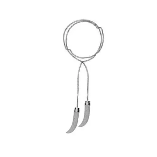 Michael Kors Silver Crystal Double Horn Long Necklace Belt MKJ3247-MSRP$375