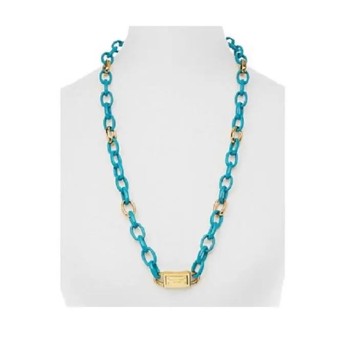 Michael Kors Blue Turquoise+gold Tone Large Link Necklace MKJ3417