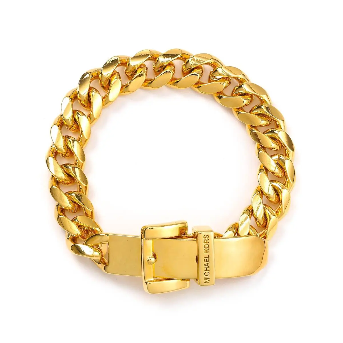 Michael Kors Gold Tone S/steel Chain Links+skinny Belt Buckle Bracelet
