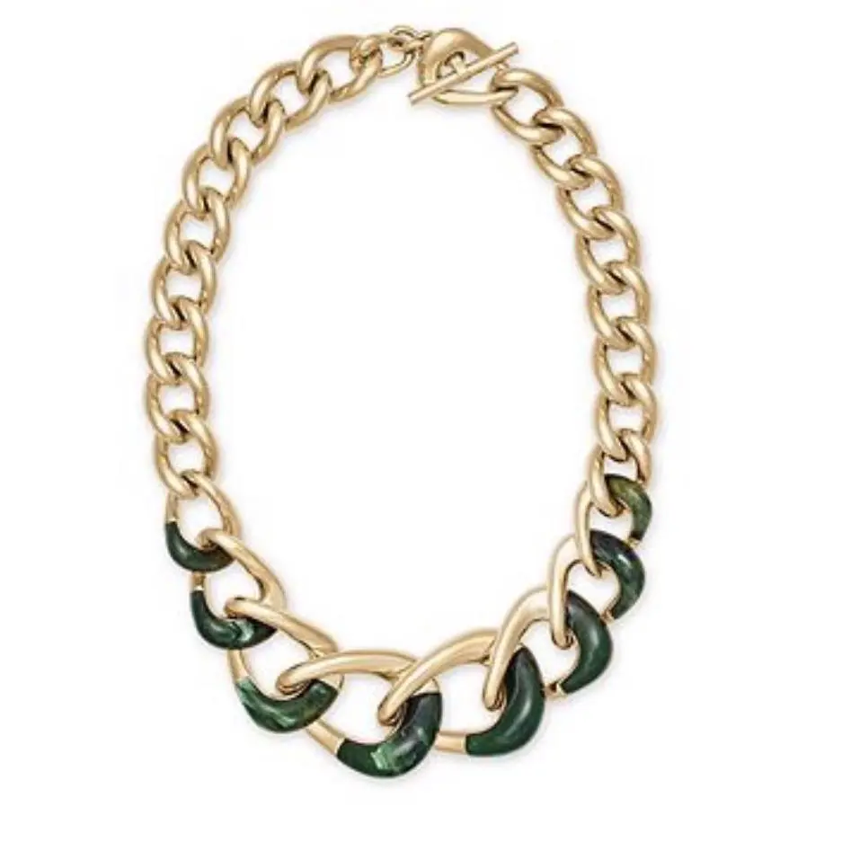Michael Kors Autumn Luxe Gold Tone Green Chain Collar Necklace Earrings Set