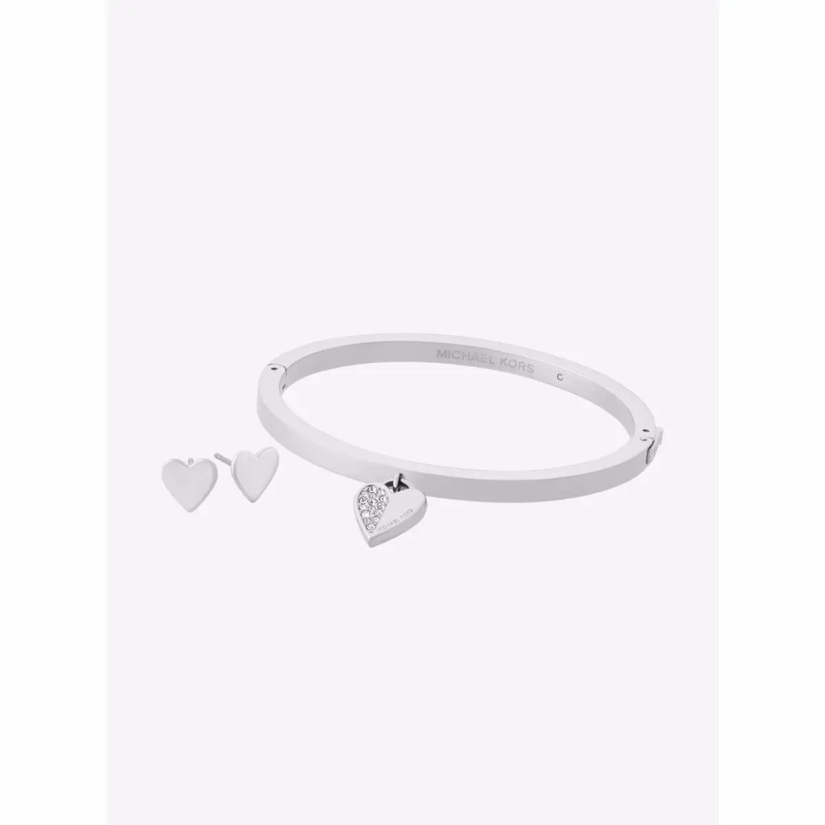 Silver Tone Set OF 2 Hing Bracelet+heart Pave Stud Earrings MKJ5938 by Michael Kors