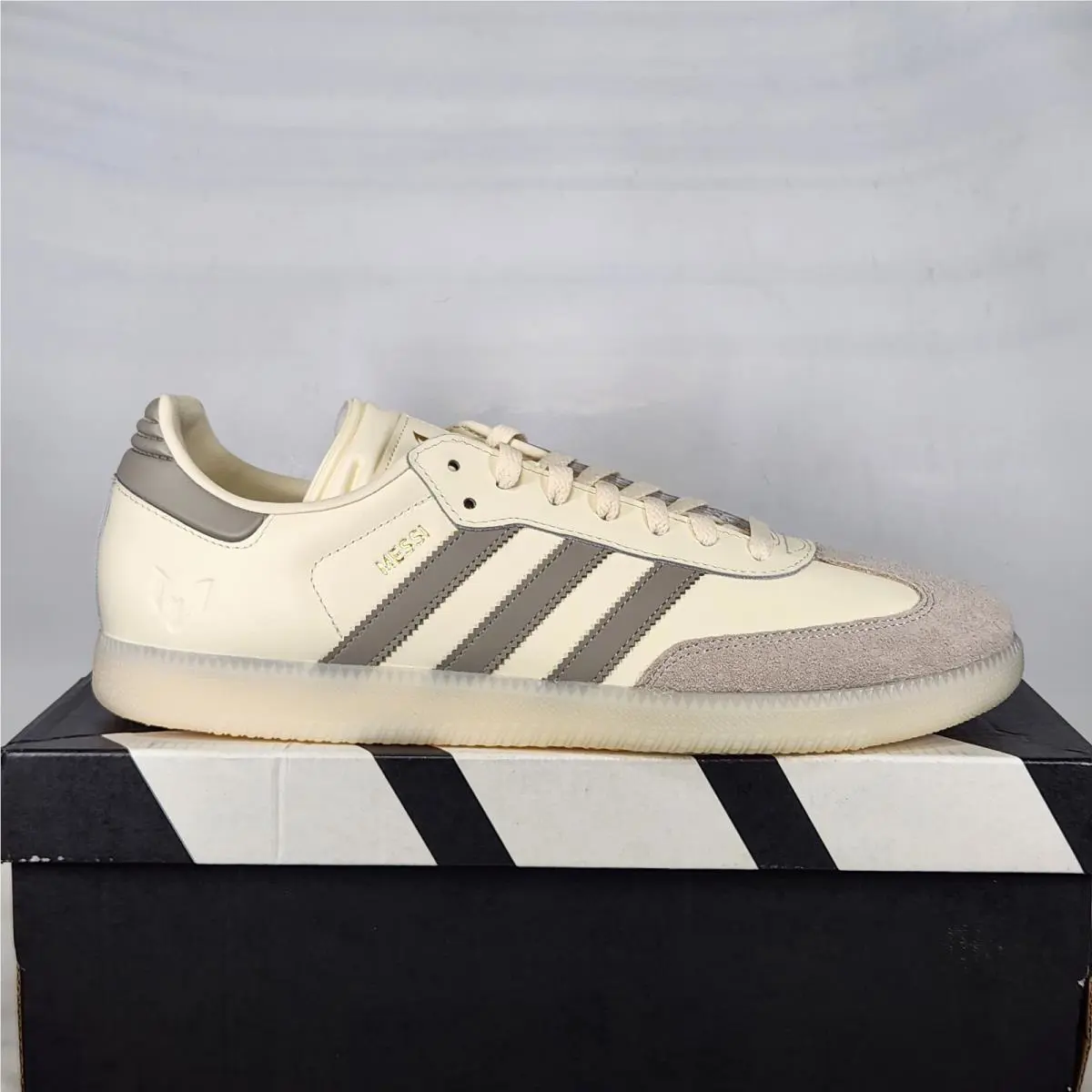 Size 13 - Adidas Samba Messi - Cream White / Light Brown / Metallic Gold - Men