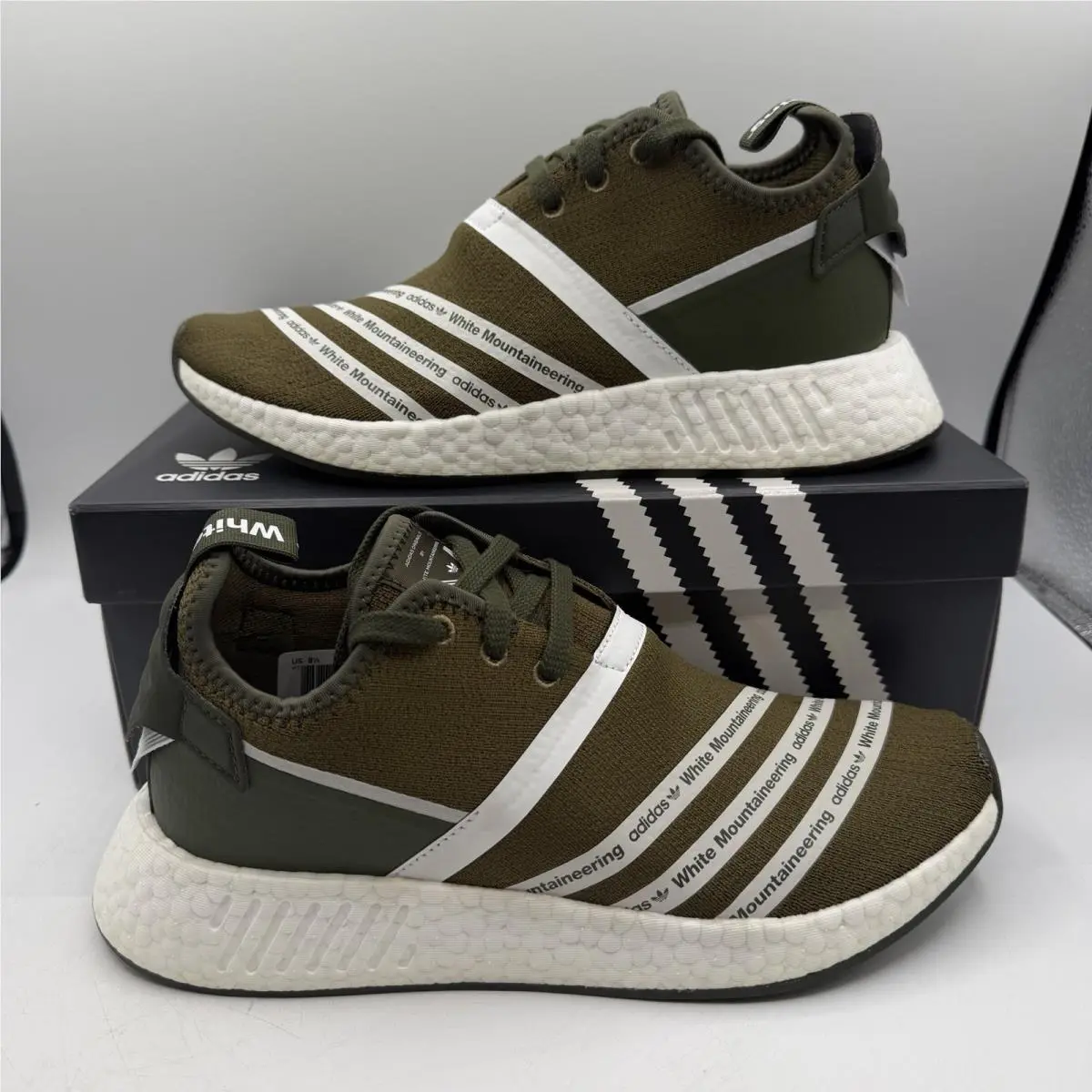 Adidas White Mountaineering NMD_R2 Primeknit Shoes Men Sz 8 Olive Sneaker CG3649