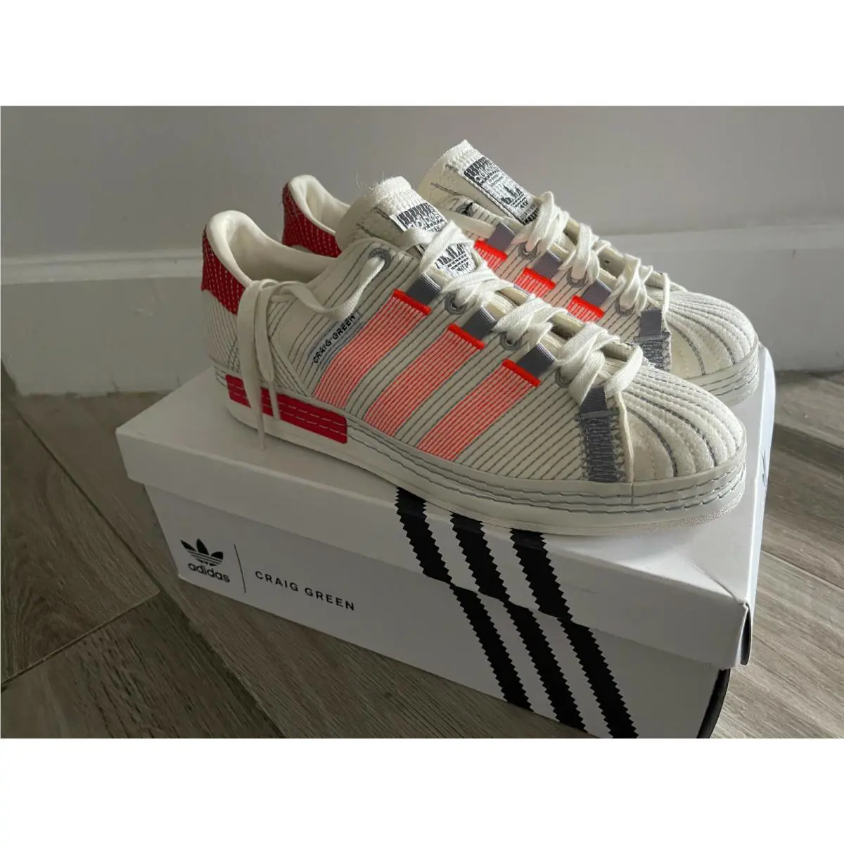 Adidas Superstar x Craig Green Size 9 Off White Bright Red FY5711