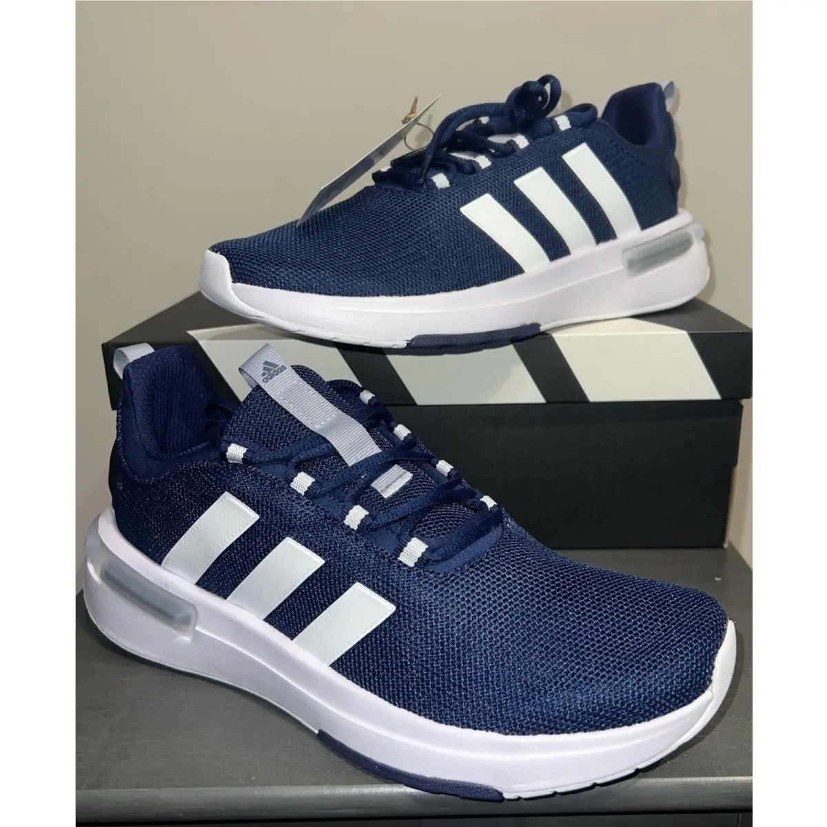 Adidas Men’s Running Shoes Size 9 Cloud Foam Racer Athletic Sneakers Blue - Blue
