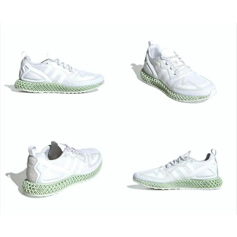 Adidas ZX 2K 4D Running Shoes Triple White Mens Size 9.5 US FW2002
