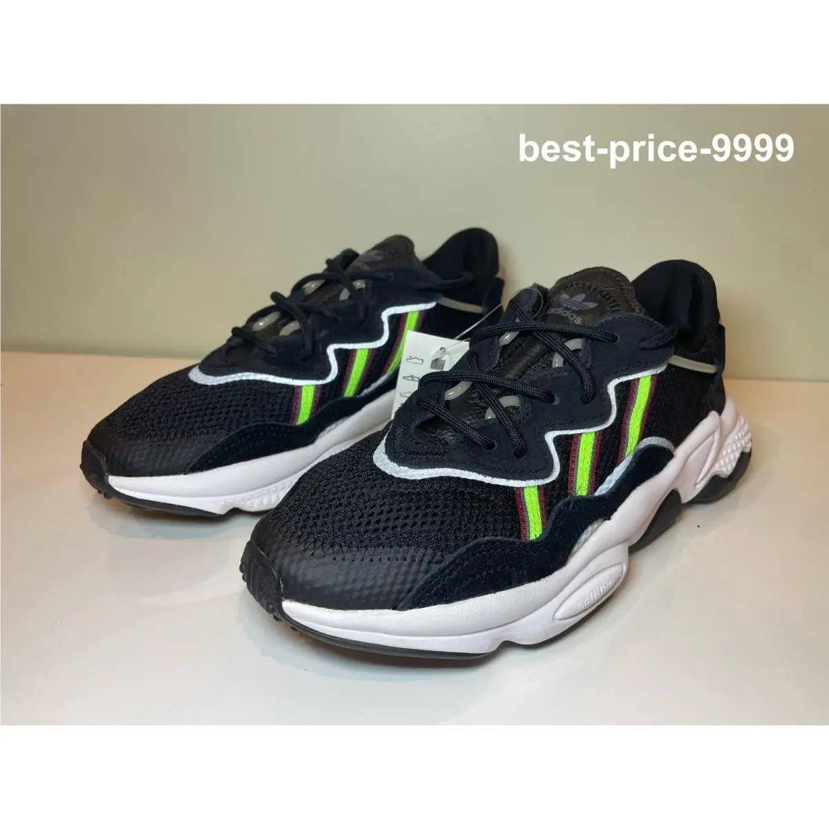 Adidas Originals - Size 6.5 - Men`s Sneakers Ozweego Core Black Solar Green -new